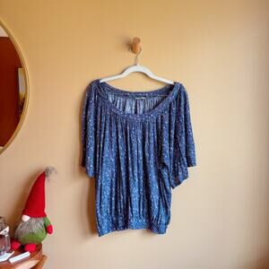 Dalia Blue Floral Cinched Flowy Blouse – Size Large